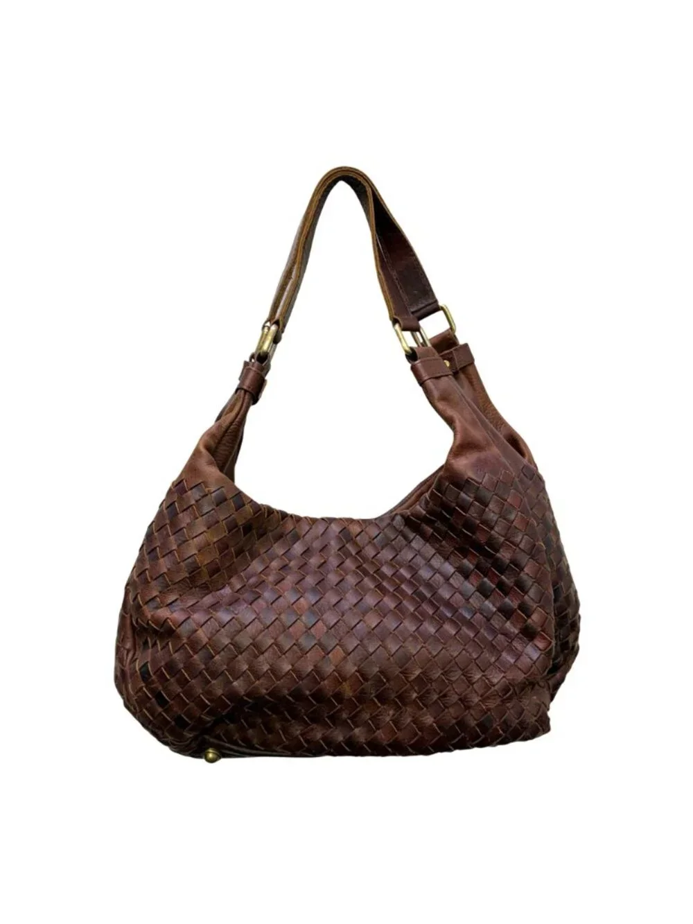 American Darling Brown Leather Woven Hobo Bag